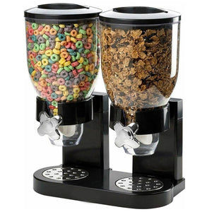 Double Cereal Dispenser Dry Food Storage Container Dispense Machine Countertop
