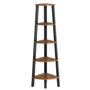5 Tier Corner Shelf Industrial Ladder Bookcase Storage Rack with Metal Frame Rustic