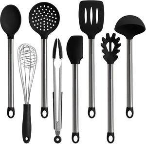Kitchen Utensils Set, 8 Pieces Silicone and Stainless Steel Cooking Utensils