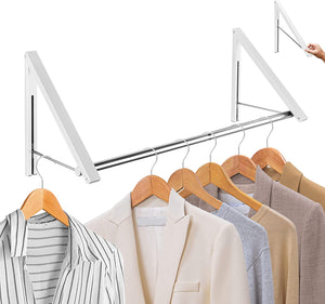 Retractable Clothing Rack Wall Mounted Folding Clothes Hanger - Closet Storage Organizer - Collapsible Drying Rack for Laundry Room(Set of 2 with Rod)