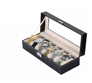 Leather 6 Grid Watch Display Case Box Jewelry Storage Organizer