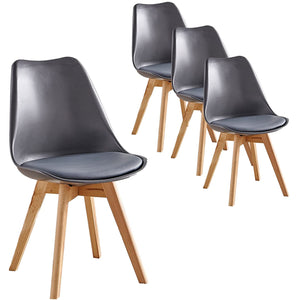 Dining Chairs Kitchen Table Chair Lounge Room Plastic Wood Retro Padded Seat (Set of 4 )