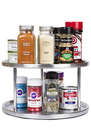 Stainless Steel Lazy Susan - 2 Tier Design, 360-degree Turntable