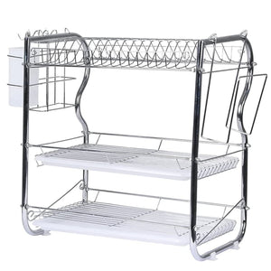 3 Tier Dish Drying Rack Kitchen Plate Cup Holder Rack Cutlery Drainer Tray Rack